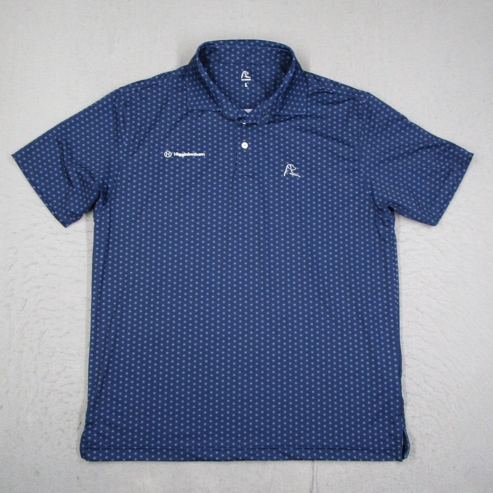 Rhoback Men Large Performance Polo Shirt Blue Higginbotham Golf Short Sleeve